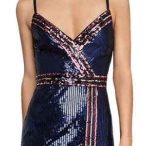 BCBG Like new Blue Pink Sequin Dress 04 Spaghetti Strap Small